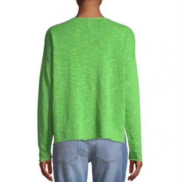 Eileen Fisher Linen Top V-Neck Long Sleeve Knit Classic Pullover Green Sz 1X - Picture 3 of 7